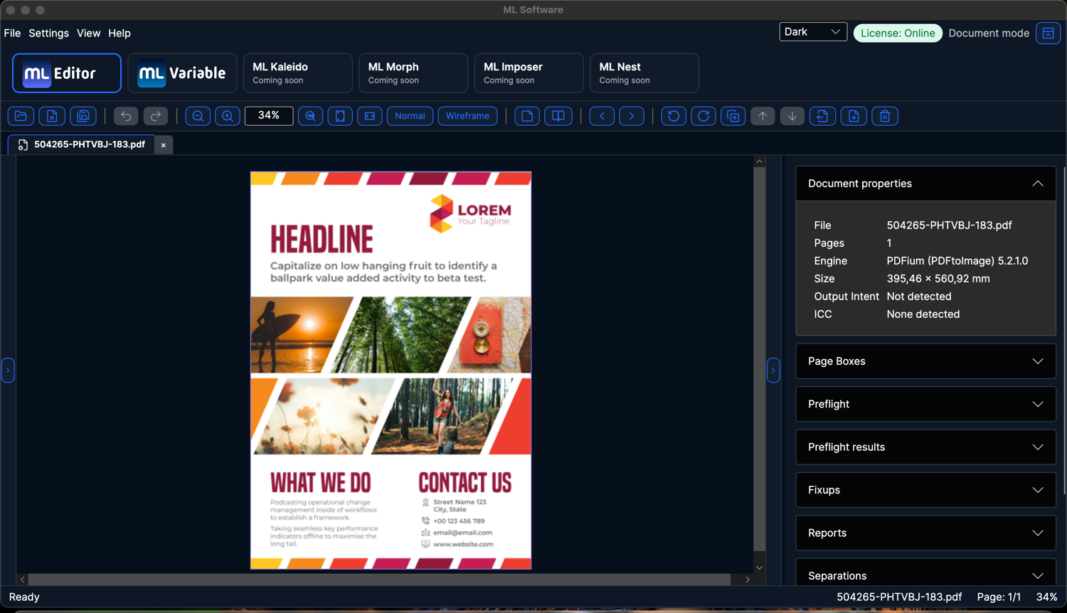 ML Editor — dark interface