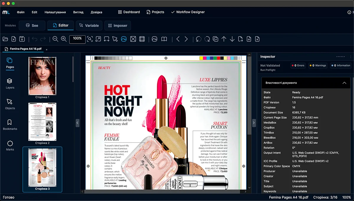 ML Editor Preflight — dark interface